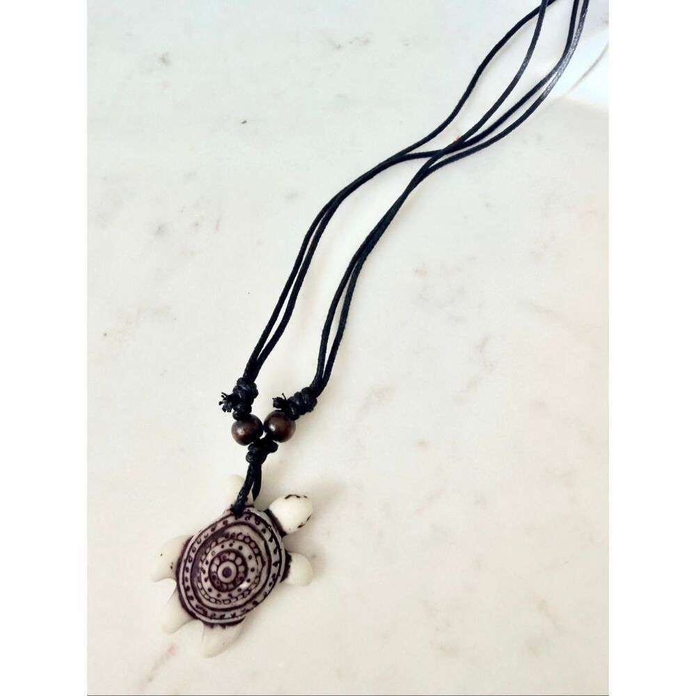 Sea Turtle Pendant Necklace Adjustable Cord Coastal Boho Ocean Jewelry